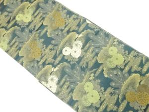 アンティーク　若松に菊・笹模様織り出し丸帯（材料）